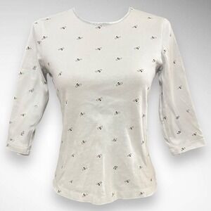 CHRISTOPHER & BANKS White Cotton 3/4 Sleeve‎ With Bee Print Small | GUC